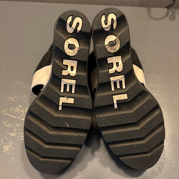 Sorel Joanie II HI Slingback Black and White Wedge Shoes with Striking Platform - Picture 15 of 16